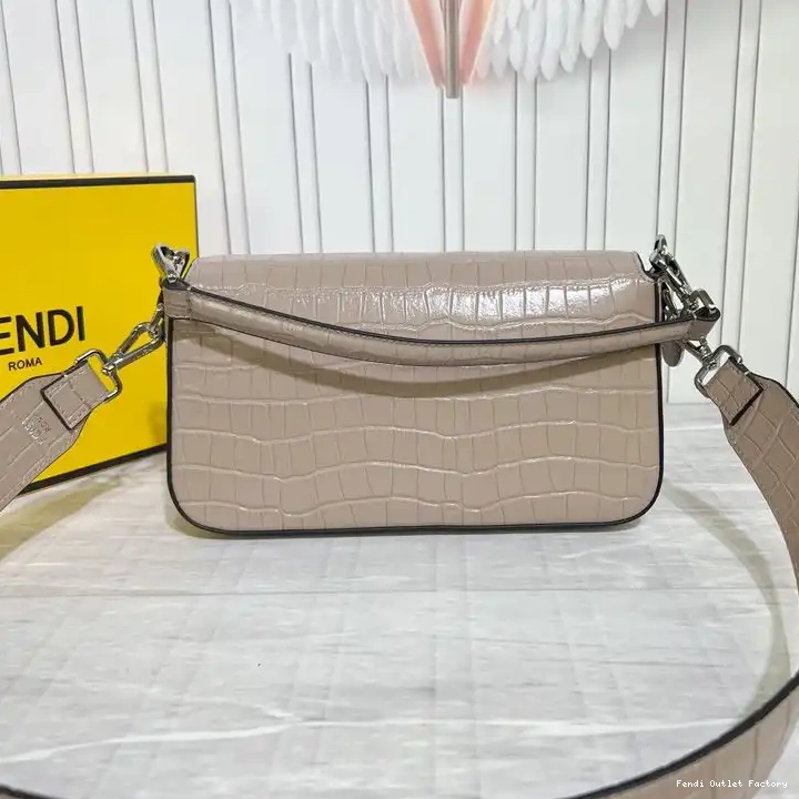 Affordable HOT Leather Medium Tiffany Bag Baguette In Fendi Khaki Crocodile 0530